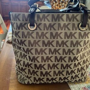 Michael Kors Brown Logo MK Monogram Tote,W 16,H 11 inches